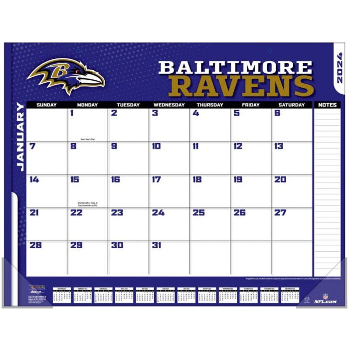 Baltimore Ravens 2024 22X17 Desk Calendar Wild Bills Apparel