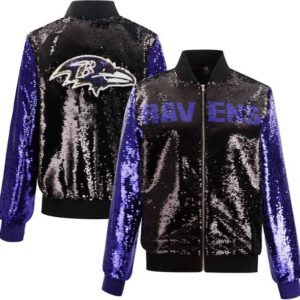 Women's Cuce Black Baltimore Ravens Two-Tone Team Colored Full-Zip Sequin Jacket